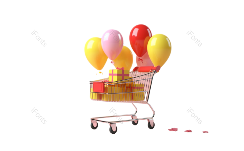 图标图片,商品元素,卡通购物车PNG,礼盒免抠素材